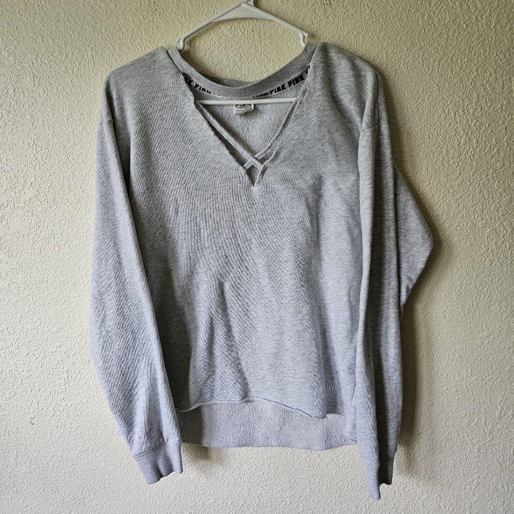 Pink victoria secret oversized raw edge  sweatshirt